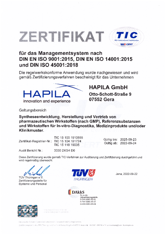 Certification according to DIN ISO 9001, 14001 und 45001
