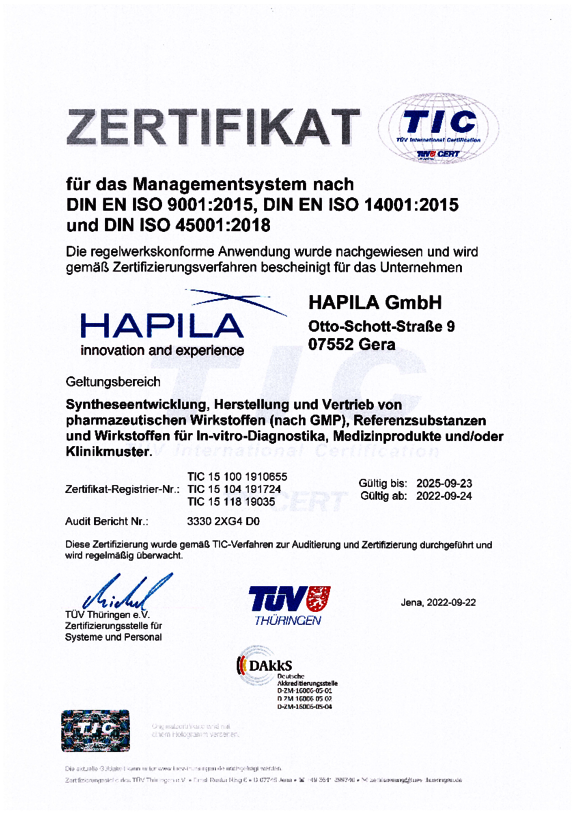 Zertifikat der DIN ISO Zertifizierung 9001, 14001 und 45001